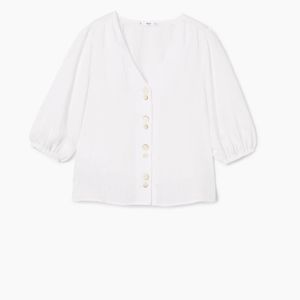 Mango Blouse US Size 8 White Large Buttons Puffer